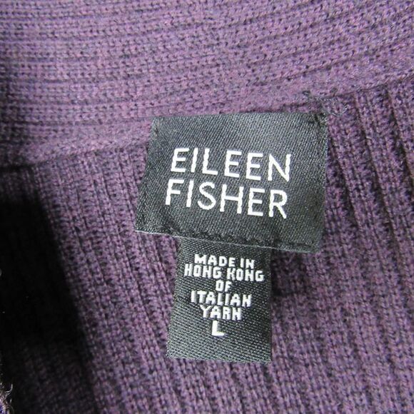 Eileen Fisher Wool Open Front Cardigan Sweater Purple Sz L - Picture 3 of 4